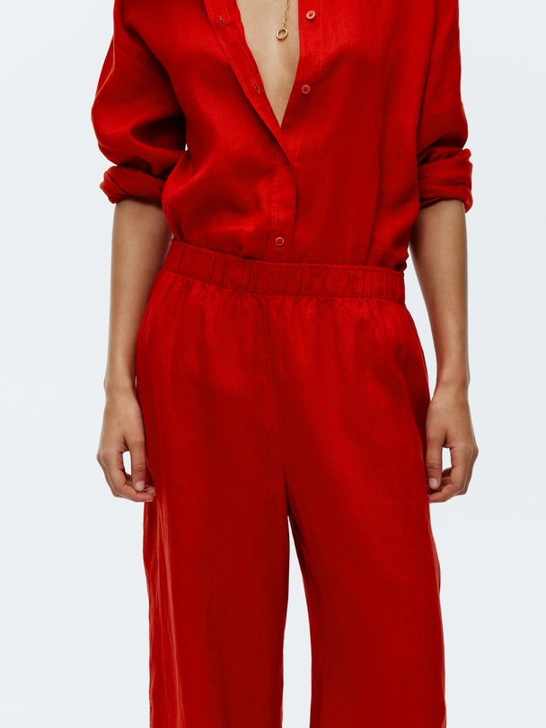 ARKET Wide Linen Trousers Red