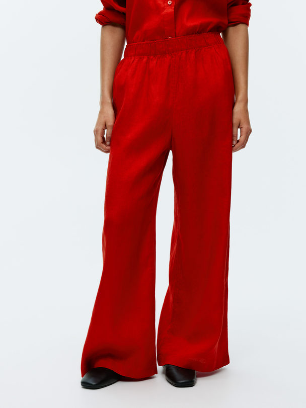 ARKET Wide Linen Trousers Red