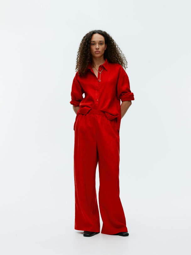 ARKET Wide Linen Trousers Red