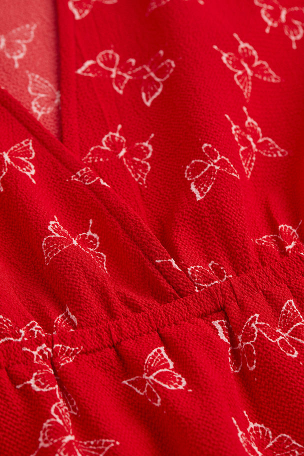 H&M H&m+ Crêpe Dress Red/butterflies