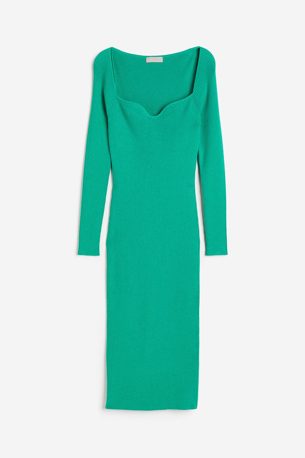 H&M Rib-knit Bodycon Dress Green