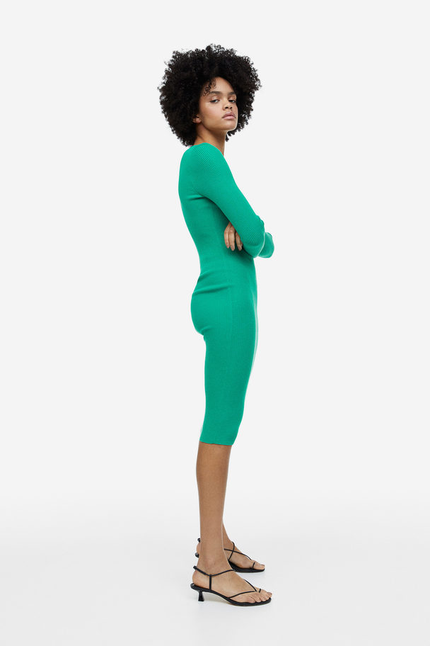 H&M Rib-knit Bodycon Dress Green