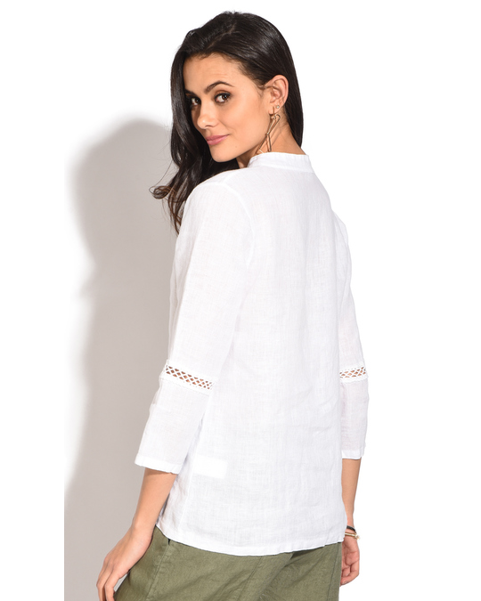 Le Jardin du Lin Tunisian Collar Tunic With Lace Insert And 3/4 Sleeves