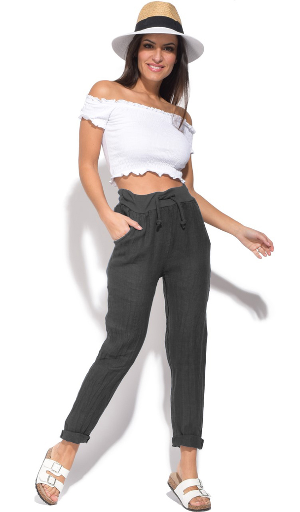 Le Jardin du Lin Fluid Fitted Cut Pant With Pockets And Drawstring