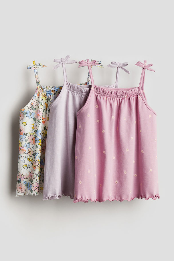 H&M 3-pack Bow-detail Strappy Tops Pink/floral