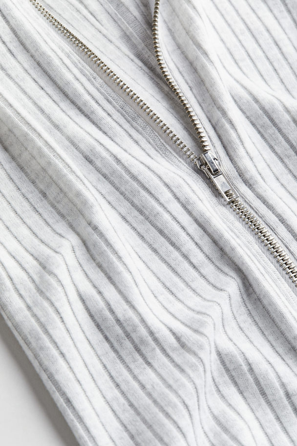 H&M Ribbed Zip-through Cardigan Light Grey