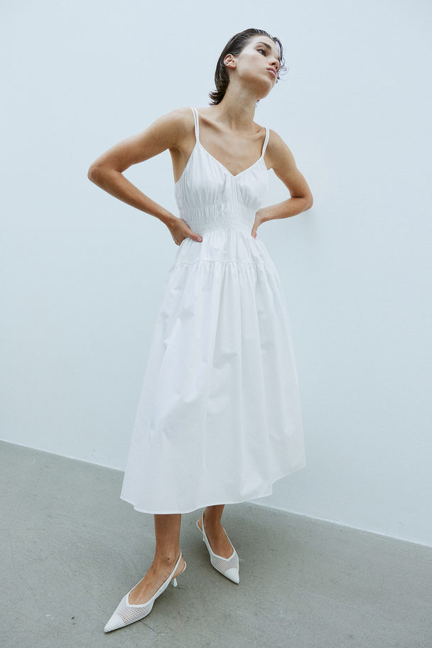 H&M Smocked-waist Cotton Dress White