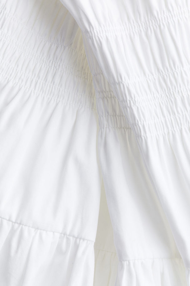 H&M Smocked-waist Cotton Dress White