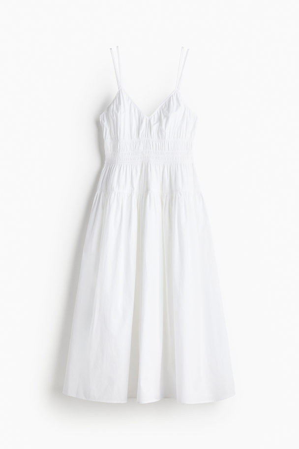 H&M Smocked-waist Cotton Dress White