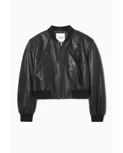 Oversized Appliquéd Leather Bomber Jacket Black