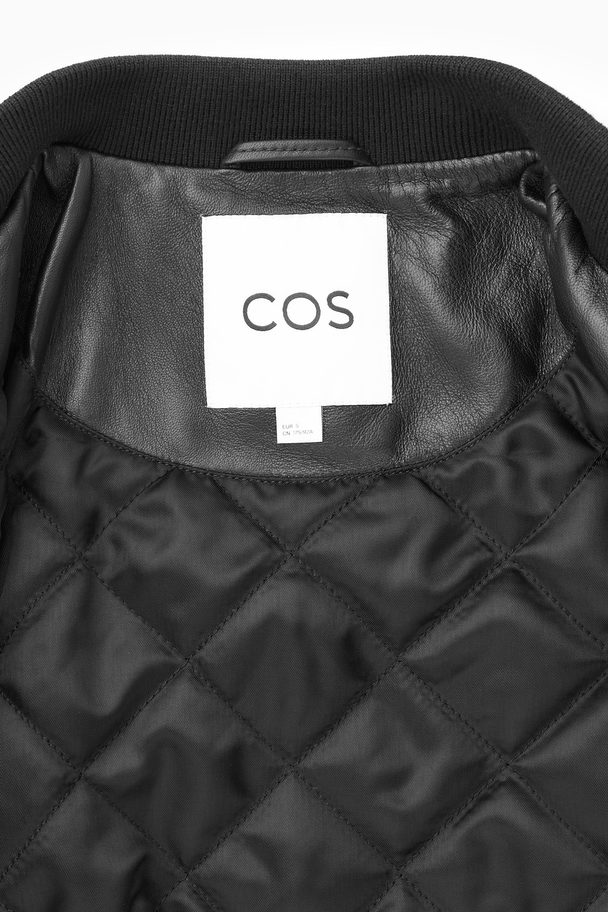 COS Oversized Appliquéd Leather Bomber Jacket Black