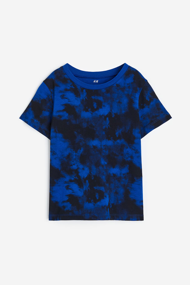 H&M Cotton T-shirt Bright Blue/tie-dye