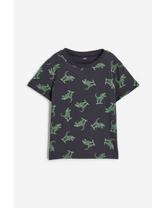 Katoenen T-shirt Zwart/dinosaurussen
