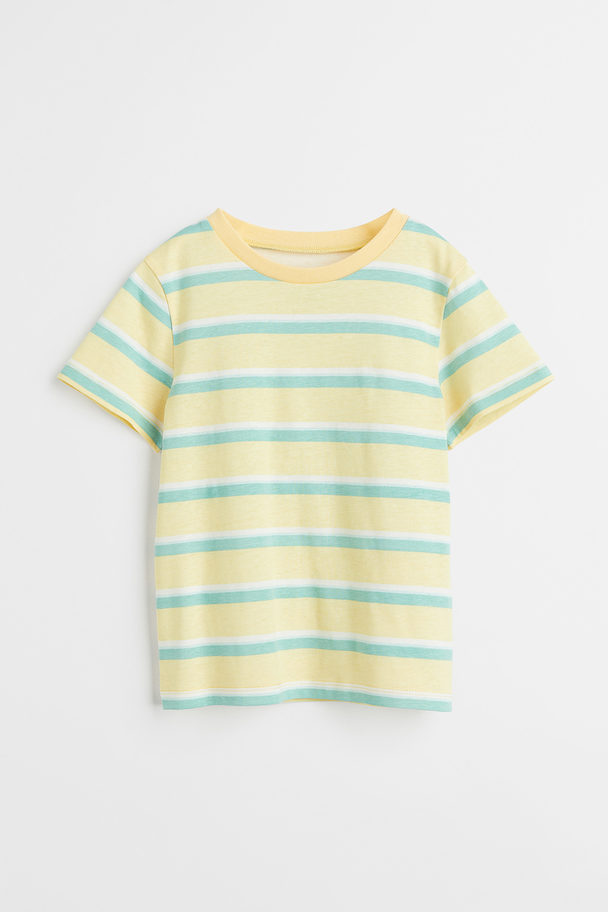 H&M Cotton T-shirt Light Yellow/striped
