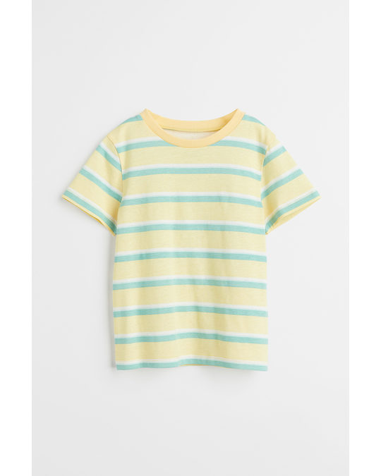 H&M Cotton T-shirt Light Yellow/striped