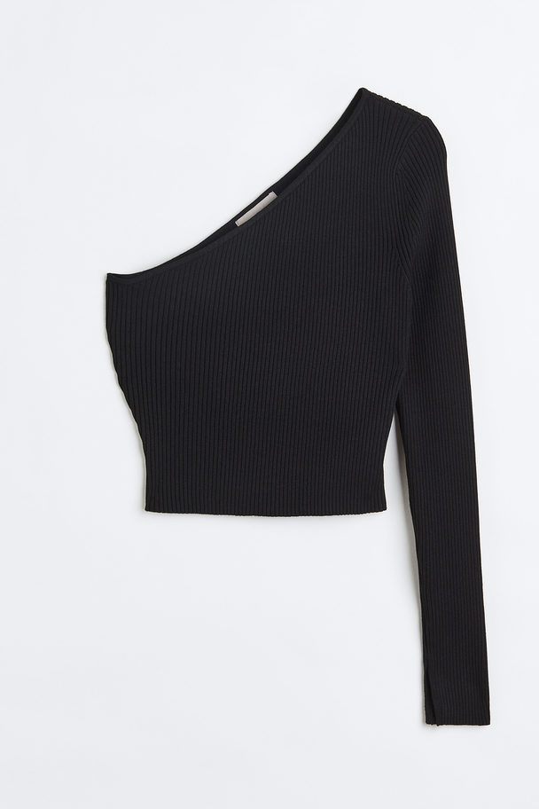 H&M One-shoulder Ribbed Top Black