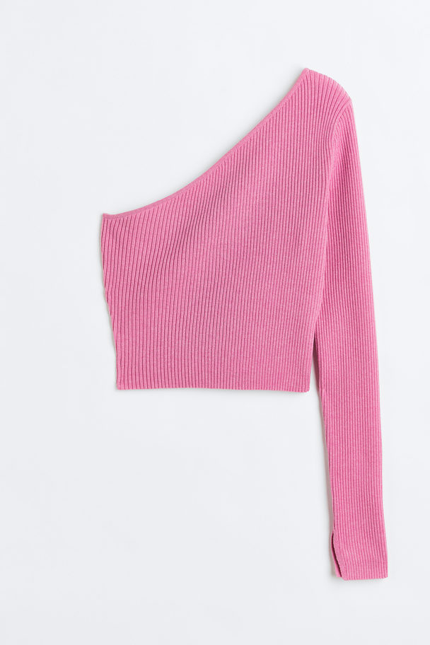 H&M Geripptes One-Shoulder-Shirt Rosa