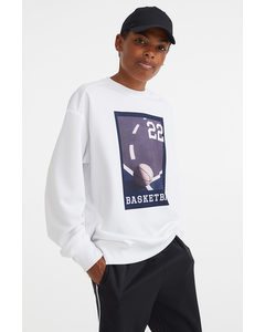 Basketballshirt mit langem Arm Weiß/Basketball