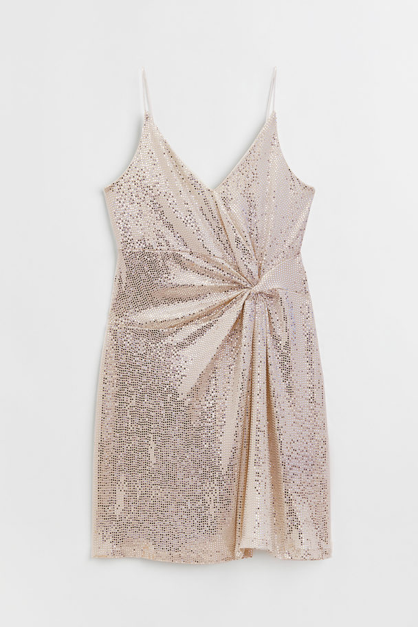 H&M Knot-detail Sequined Dress Beige/silver-coloured