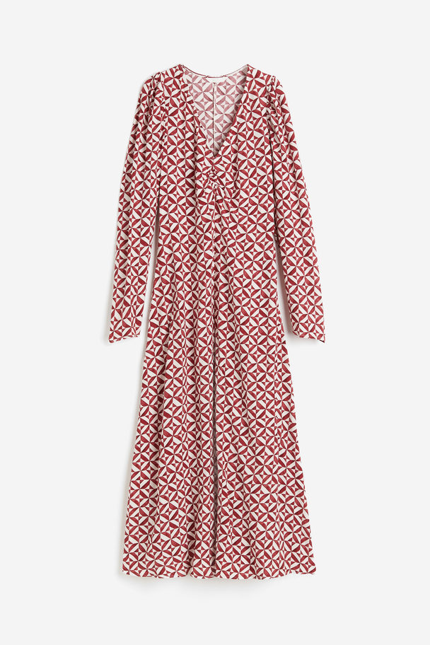 H&M Puff-sleeved Dress Red/patterned