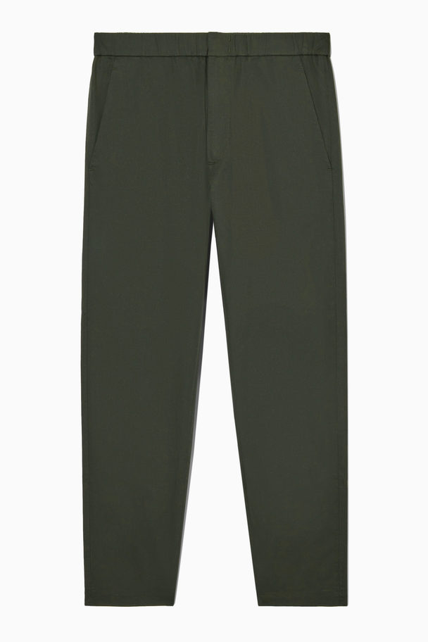 COS Elasticated Tapered Twill Trousers Dark Green