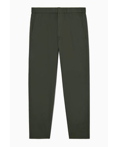 Elasticated Tapered Twill Trousers Dark Green