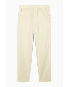Elasticated Tapered Twill Trousers Beige