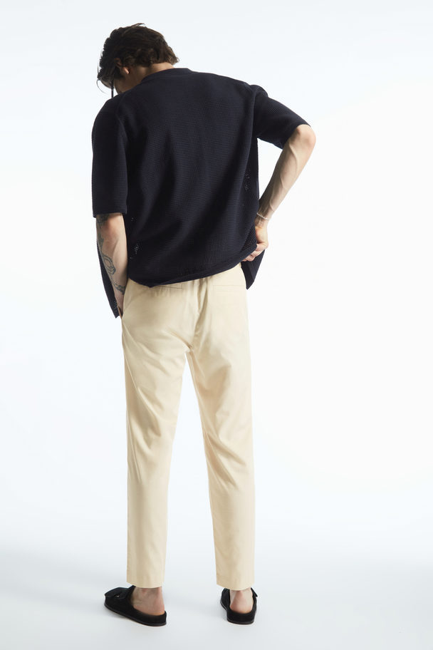 COS Elasticated Tapered Twill Trousers Beige