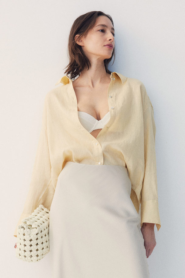 H&M Linen Shirt Pale Yellow