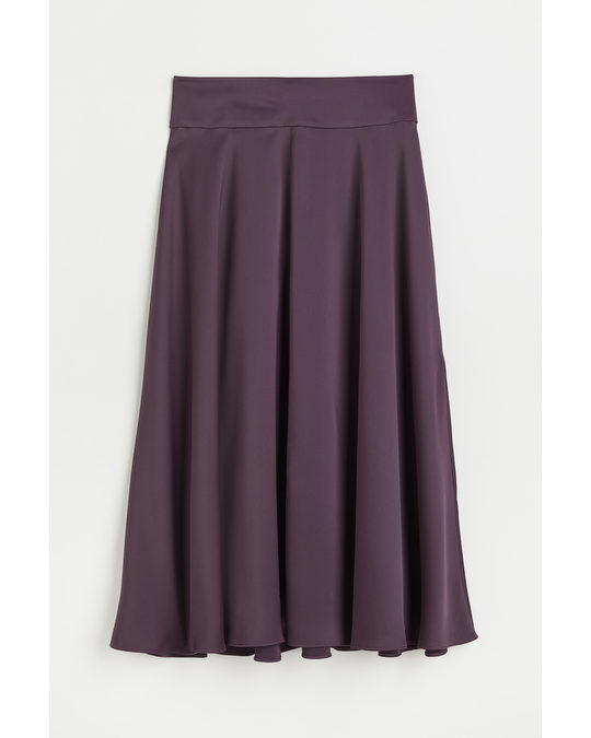 H&M Calf-length Satin Skirt Dark Plum Purple