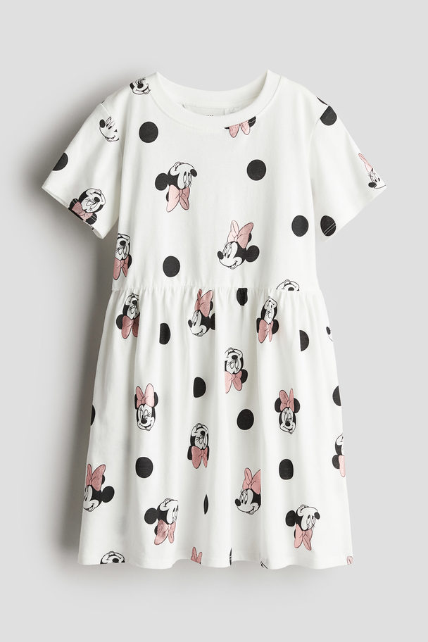 H&M Printed Jersey Dress White/minnie Mouse