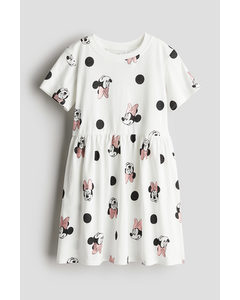 Jerseykleid mit Print Weiß/Minnie Maus