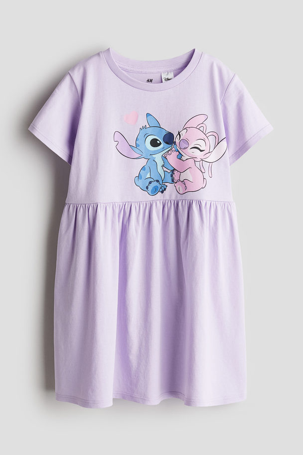 H&M Printed Jersey Dress Light Purple/lilo & Stitch