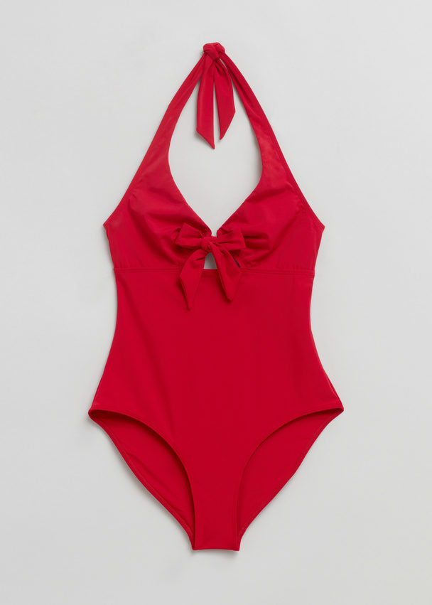 & Other Stories Halterneck Bow Swimsuit Ruby Red