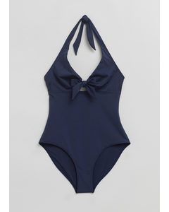 Neckholder-Badeanzug mit Schleife Navyblau