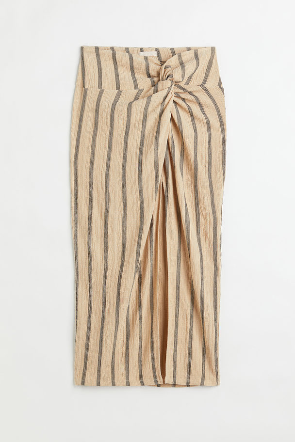 H&M Jersey Wrapover Skirt Beige/striped