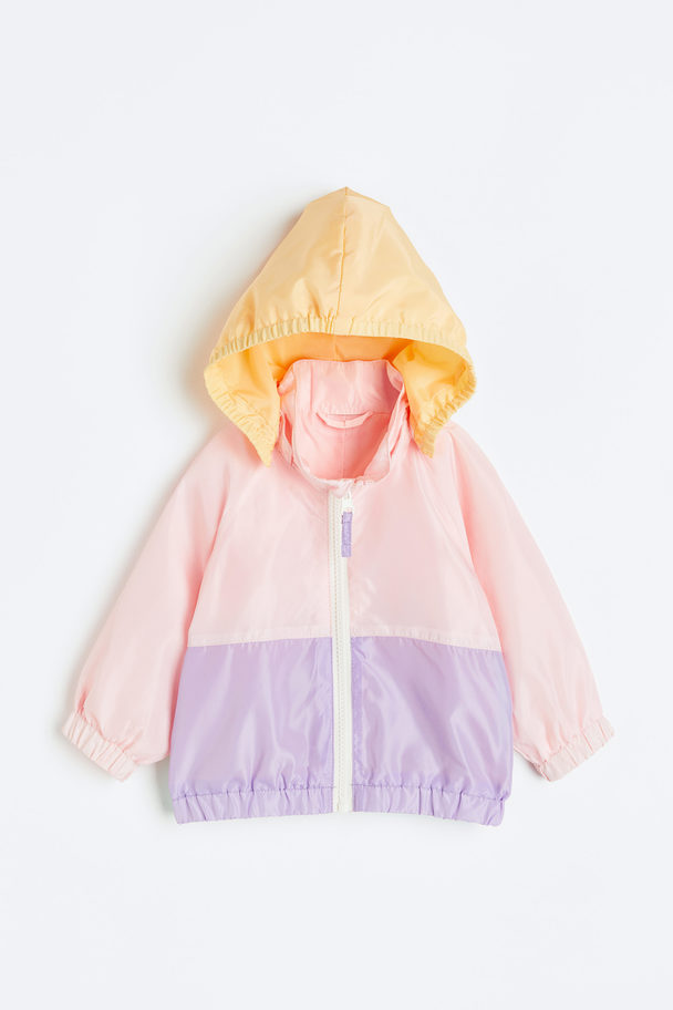 H&M Hooded Patterned Jacket Light Pink/block-coloured