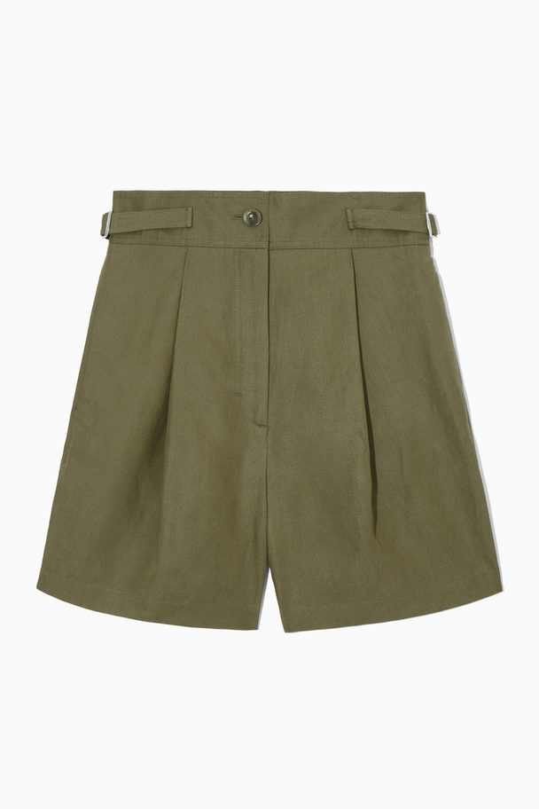 COS Pleated Linen-blend Utility Shorts Khaki