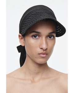 Tie-back Straw Visor Black