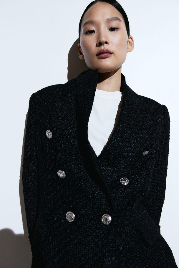 H&M Textured-weave Blazer Black