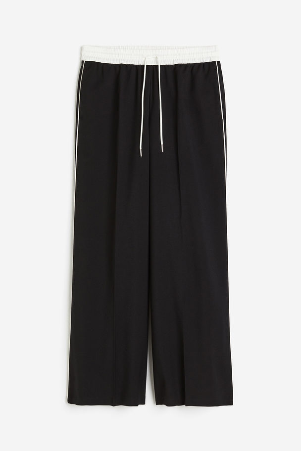 H&M Wide Pull-on Trousers Black/white