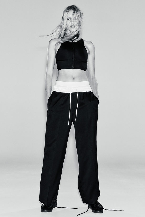 H&M Wide Pull-on Trousers Black/white