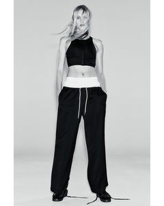 Wide Pull-on Trousers Black/white