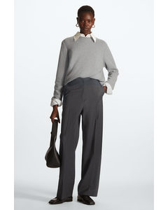 High-waisted Tailored Wool Trousers Dark Grey