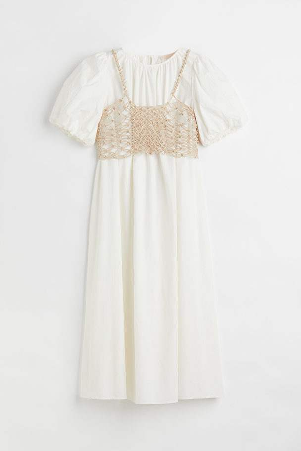 H&M Macramé-top Poplin Dress White/beige
