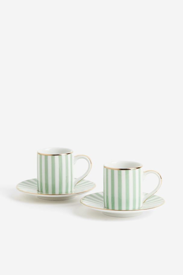 H&M HOME 2-pack Espresso Cup And Saucer Light Green/striped
