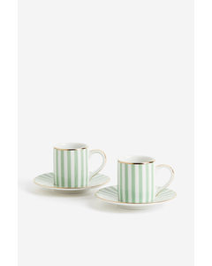 2-pack Espresso Cup And Saucer Light Green/striped