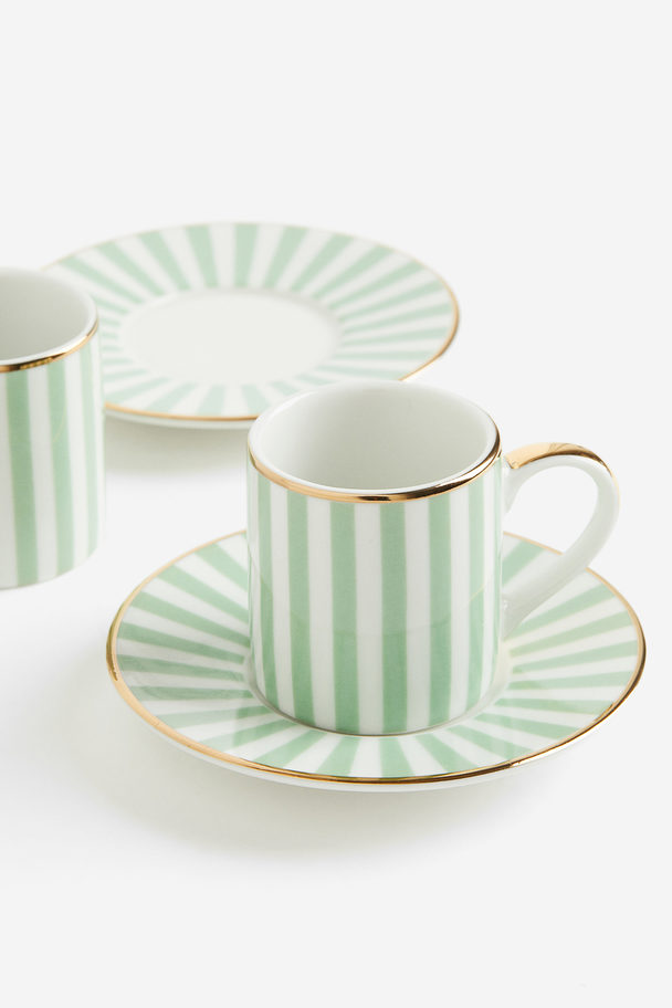 H&M HOME 2-pack Espresso Cup And Saucer Light Green/striped