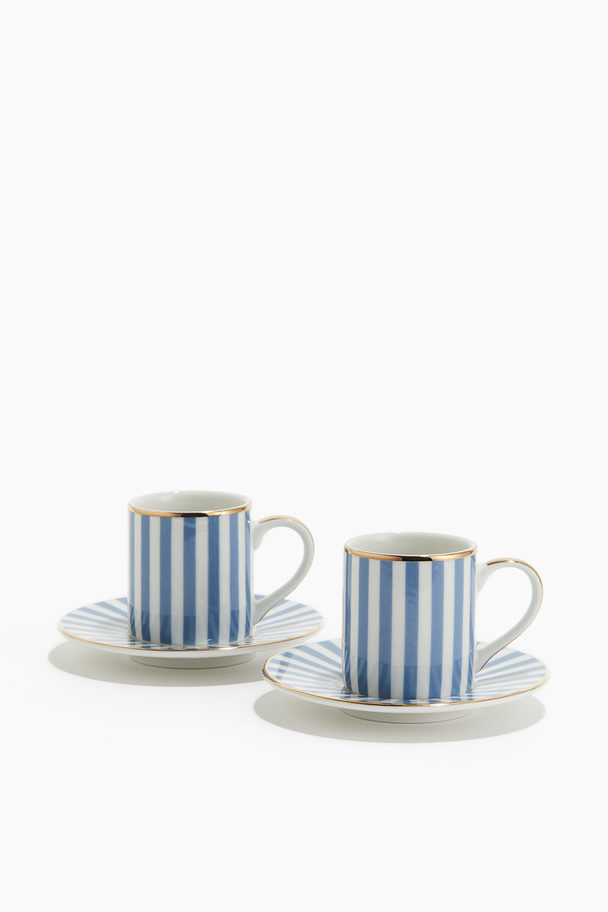 H&M HOME 2-pack Espresso Cup And Saucer Light Blue/striped