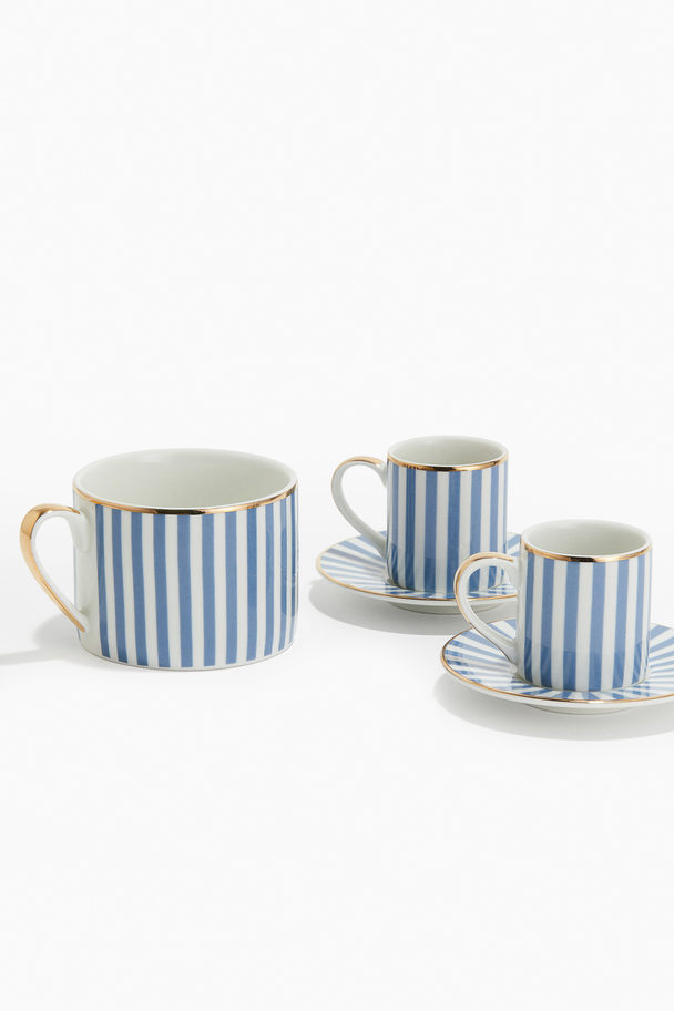 H&M HOME 2er-Pack Espressotassen Hellblau/Gestreift